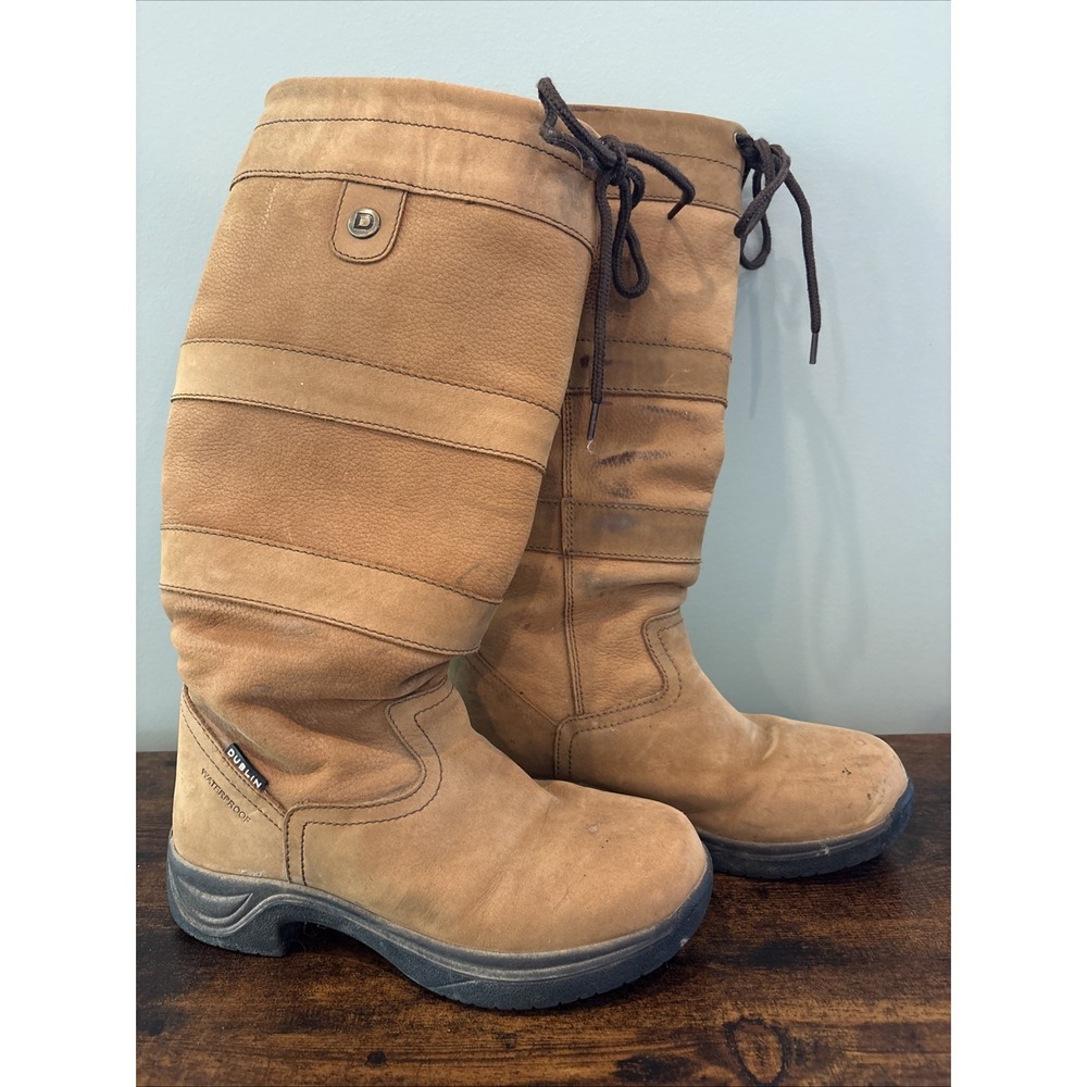 Women's DUBLIN "River" HBR Waterproof Leather Riding Boots Regular Calf US 7